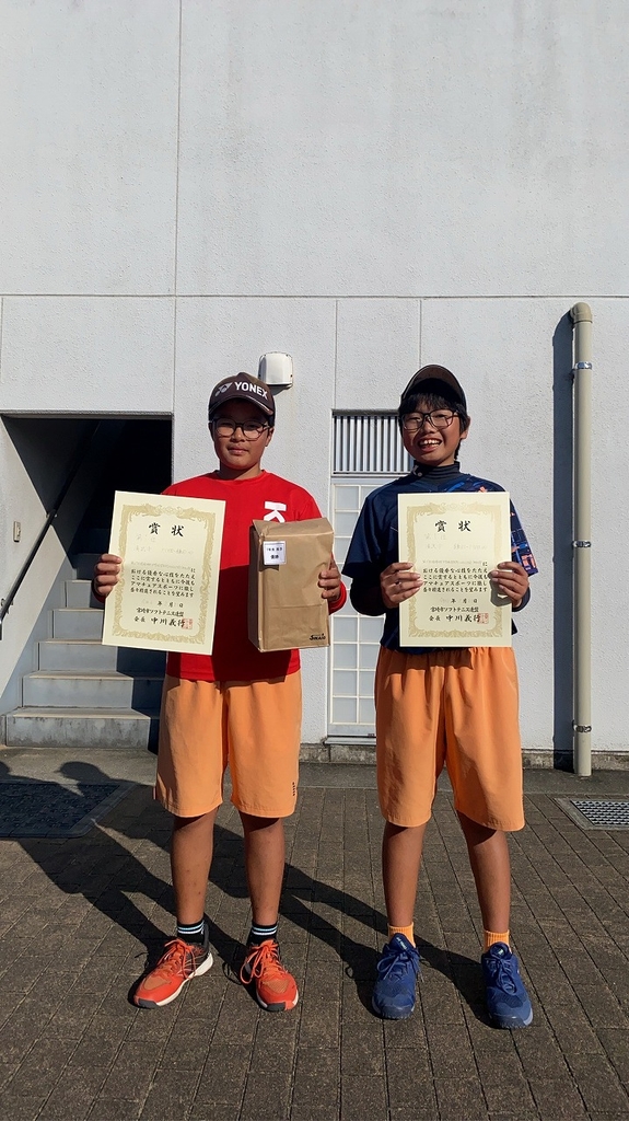 1年生男子の部　優勝 川畑恵太・鎌田奈生翔　ペア 清武中学校