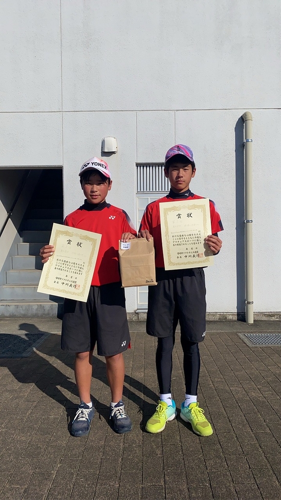 1年生男子の部　準優勝 河野アイ・佐々木優真　ペア 東大宮中学校